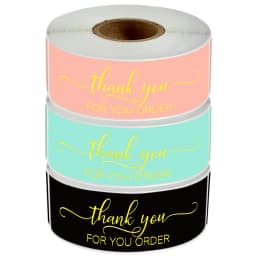 120pcs Rectangle Thank You For Your Order Sticker for packaging Stationary Stickers Roll Black Pink Transparent Thank you labels