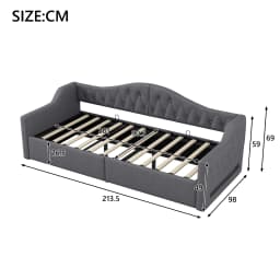 Gray Upholstered 90x200cm Daybed with LED Belt & Storage Space Underneath, MDF + Plywood, Stable Construction, Easy Assembly