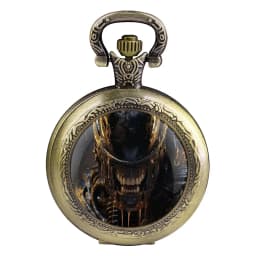 Alien Xenomorph Design Glass Dome Quartz Pocket Watch with Chain Vintage Men Women Necklace Pendant Clock Best Gifts for Kids