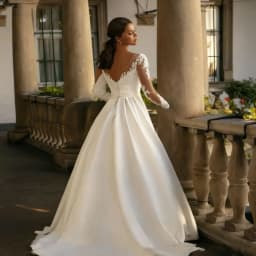 A-Line a Long Sleeve Satin Wedding Dresses Elegant Women's Round Neck Lace Applique vestidos de novia Princess Bridal Dress