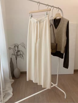 2026 Wool Elastic Waist Knitted Wide-Leg Pants for Women Winter High-Waisted Straight Loose Floor-Length Casual Pants