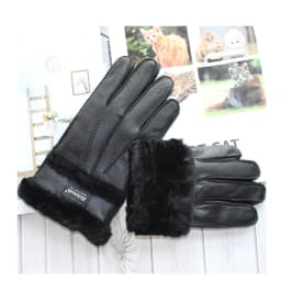 New men's sheepskin fur gloves thickened wool lining warm and cold resistant winter gloves leather