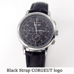 Corgeut 42mm Automatic Men's Watch Date Day Month Year Salmon Dial Multifunction 316L Leather Strap Polished Case Day Night