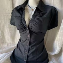 New Gothic Black Blouse Y2K Style Short Sleeve Slim Fit Button Up Shirt Harajuku Punk Grunge Aesthetic E-Girl Streetwear Tops