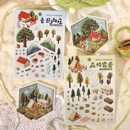Journal GO Creative 3D Scenes Cartoon Landscape Stickers Spring diy Sticker for Gift Card Collage Junk Journal Scrapbook Decor