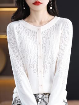 Spring Autumn Women Wool Blend Sweater O-neck Hollow Out Cardigan New Fashion Casual Knitted Slim Soft Jacket Bottoming Tops