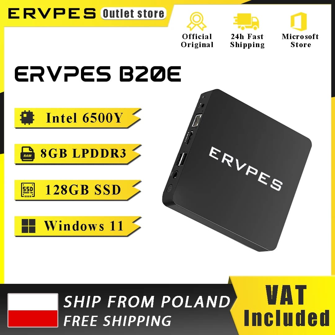ERVPES Mini Pc B20E Windows 11 Pro 8GB RAM 128GB SSD Intel 6500Y Micro Desktop Computer Dual-Band Wifi Mini Pc