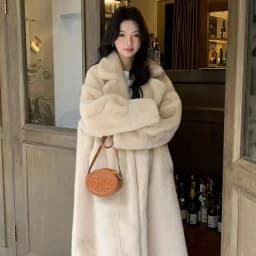 Thickened Long Tailored Coat Collar Faux Mink Fur Integrated Eco-friendly Fur Women's Jacket Coat Sweet Style Loose Fit Doubl...