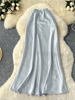 SINGREINY Senior Solid Satin Skirt Elastic Waist 2025 Newest Frence Elegant Women Fashion Basics Office Lady Skinny Midi Skirt