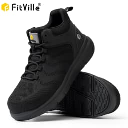 FitVille Men's Safety Work Boots Wide Width Composite Steel Toe Waterproof Antislip High Top Outdoor Shoes for Construction