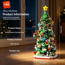 KAVOWORLD 1024pcs Christmas Tree Building Bricks Set with LED Light Up DIY Xmas Tree Home Tabletop Decor Assembly Model Stable Interlocking Building Bricks 3D Puzzle Construction Kit Christmas Party Display Holiday Festive Ornament Hobby Toy Gift for Home