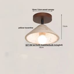IWHD Wood Canopy LED Ceiling Light Fixture Nordic Modern Simple Ellipse Natural Yellow Travertine Ceiling Lamp Lamparas De Techo