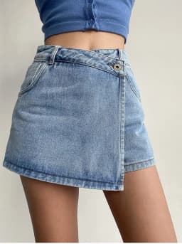 Chic Asymmetrical Hem Denim Skort for Women High Waist Button Fly Jean Skorts with Split Side & Pockets Shorts Skirts Harajuku