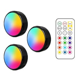 RGBW LED Puck Night Lights Remote Control Dimmable Under Cabinet Light Battery Operated Wireless Push Lamp Kitchen Closet