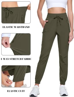 TACVASEN Women's Waterproof Quick Dry Hiking Pants Lightweight Stretch Joggers With Pockets Outdoor Travel Summer Athletic Pant