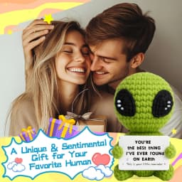 Customize Unique Positive Alien Crochet with Uplifting Card Birthday Graduation Anniversary Gift for Friend Husband Wife Teens