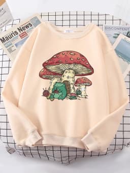 Cute Featuring A Mushroom House And A Frog Sweatshirt Woman Casual Oversize Hoody Warm All-match Hoodie simple S-XXL Tops Female
