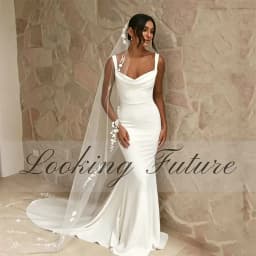 Customized Elegant Mermaid White Wedding Dress Square Collar Spaghetti Strap Bride Gown Illusion Backless With Button Robe 2026