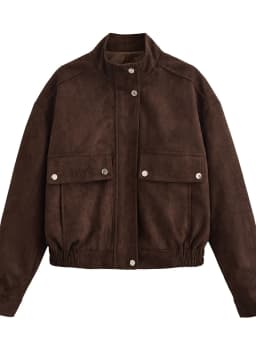 Retro American Suede Short Jacket Women's Versatile Pocket Baseball Style Slimming Stand Collar Jacket Warm Polyester Fiber