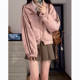 Short Suede Jacket Double Zipper Loose American Retro Jacket for High School Students Pink Autumn Winter Girls Outerwear