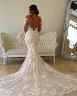 Elegant Sheer O-neck Mermaid Wedding Dresses Long Sleeves Appliques Backless Bridal Gown vestido de novia Custom Size
