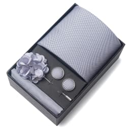 2025 New Design Brand 8 cm Blue Striped Tie Handkerchief Cufflink Brooch Set Man Gift Box Wedding Gift Fit Formal Party