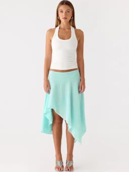 High Waist Asymmetrical Hem Midi Skirt Ruffle Flowy Irregular Hem A Line Skirts 2026 Summer Elegant Casual Vacation Chic Outwear