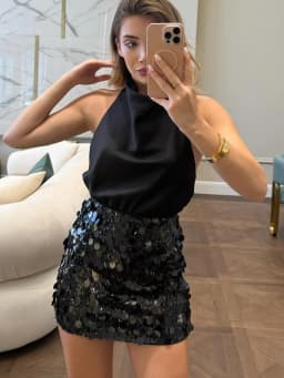 HH Elegant Women Solid Sequined Slim Mini Skirt 2025 Sparkling Party Style Skirt Female Sexy High Waist Short A-Line Skirt