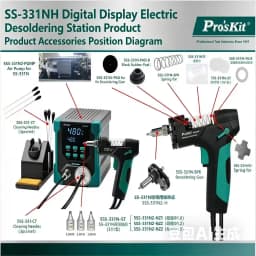 Pro'sKit SS-331N Electric Desoldering Station Tin Gun Suction Tin Pump Accessories Filter Pipe Nozzle Heater Needle