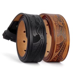 2024 High Quantity Western Leather Men Belts No Buckle Strap for Men Two Layer Embossed Cowhide Male Cowboy Belt Without Buckle