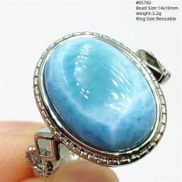 Natural Blue Larimar Oval Adjustable Ring Jewelry Water Pattern Real Larimar For Women Men Healing Fashion Stone AAAAAA