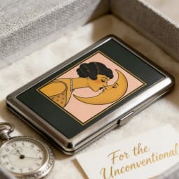 Multi-function Card Holder with Easy Snap Art Deco Illustration Versatile Metal Cigarette Case Vintage-Style Gift for Him & Her