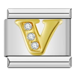 Hapiship Shiny CZ 26 Letters A-Z Italian Charms Gold Plated 9mm Stainless Steel Modular Bracelet DIY Jewelry DJ2479