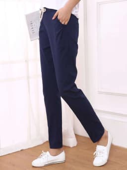 JMPRS 100% Cotton Linen Women Pants Summer Drawstring Ankle-Length Pants Elastic Waist Thin Solid Korean Fashion Ladies Trousers