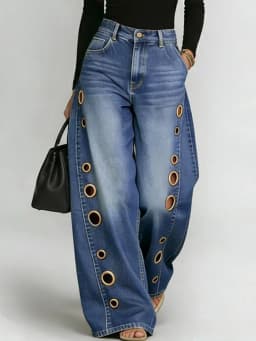 UCXQ Casual Solid Wide Leg Jeans Grommet Button High-Waisted Versatile Clothes 2026 Fashion Tide Summer Women's New 23Z5809