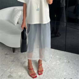 Y2K Grunge Sheer Mesh Midi Skirt Transparent See-Through Trimmed Hem Edgy Layering Skirt for Streetwear Music Festival Outfits