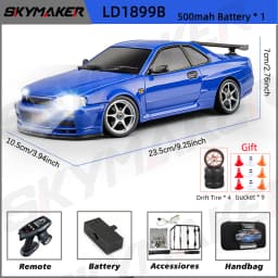 1/18 GTR R34 RWD RC Drift Car LDRC LD1899 2.4G ESP Gyro Alloy Metal Body LED Simulation Headlight Hobby RTR Racing RC Car Toy