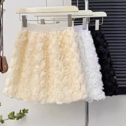 Solid Color Three-dimensional Rose Blossoms Short Skirts Women 2025 Sweet High Waist Elegant Skirt