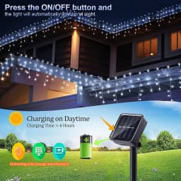 Outdoor Solar Icicle Lights Cool White Christmas Light with 8 LIghting Modes for Eves House Roof Holiday Wedding Decorations