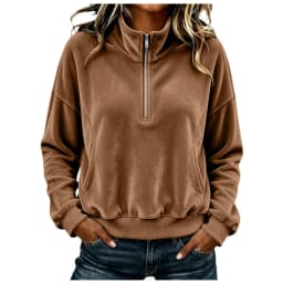 Womens Quarter Zip Pullover Long Sleeve Velvet Sweatshirt Soft Cozy Lightweight Fall Winter Outfits Casual Loose Color Hoodie