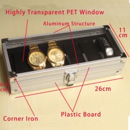 Aluminum Structure Watch Storage Box 12 Grid Slot Jewelry Display Square Case Suede Inside Rectangle Watch Holder for Organizing