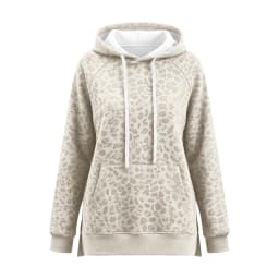 Leopard Printed Hoodies Women Side Slit Drawstring Hooded Pullover With Pockets Streetwear Loose Casual Oversize Sweatshirts