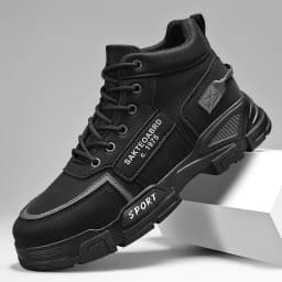 Men's High-Top Windproof Hiking Boots with Thick Sole & Height Increase - - Outdoor Boots Suitable for Trekking, Work, Winter -
