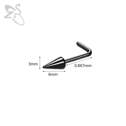 ZS 1 Piece 20G Stainelss Steel Long Spike Nose Stud Men Women Black L/I/S Shapes Nose Piercings Cone Nostril Piercings 6/8/10MM