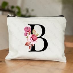 26 Letters Flower Makeup Bag Printed Bridesmaid Wedding Gift Graduation Teacher's Day Gift Storage Bag Travel Perfume Side Bag
