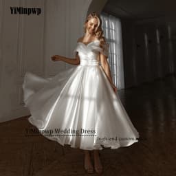 Off Shoulder Midi Wedding Dresses A-Line Ankle Length Ivory Bridal Shower Party Gowns Customized свадебное платье