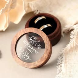 Free Personalized Ring Box Walunt Wood Round Wedding Proposal Engagement Ring Boxes with Clear Cover Free Printing Name and Date