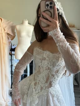 Kyoto Customized Off-White Lace Appliques Strapless Wedding Dress Detachable Sleeves vestidos de noiva A-Line Evening Dress 2026
