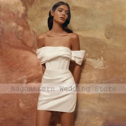 Short Wedding Dress Ivory Satin Off Shoulder Mini Gowns for Women 2023 Bride Backless Lace-up Sheath Civil Bridal