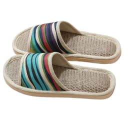 Striped Linen Open Toe Slippers Breathable Indoor House Slippers Anti Slip EVA Sole Lightweight Casual Home Slides For Men Women
